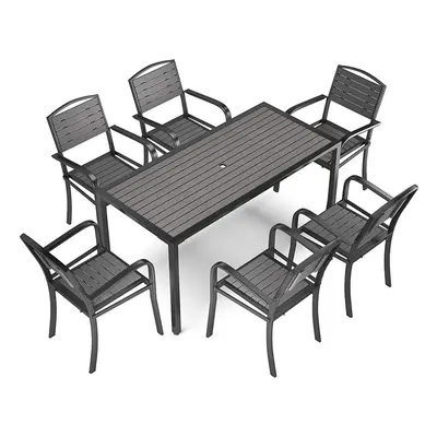 (150*70cm Grey Table Only) Garden Patio Dining Table Chair Outdoor Bistro Tables Parasol Hole