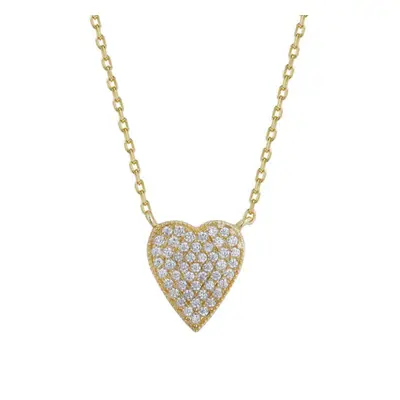 Jewelco London 14k Gold-plated Silver Round CZ Encrusted Bead Edge Love Heart Pendant Necklace -