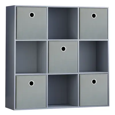 (Grey, Grey) Durham 3x3 Cube Shelf Drawer Bookcase + Baskets