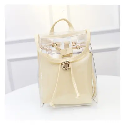 (Beige) in Clear Girl Transparent Fashison Backpack Satchel Women Jelly Beach Tote School