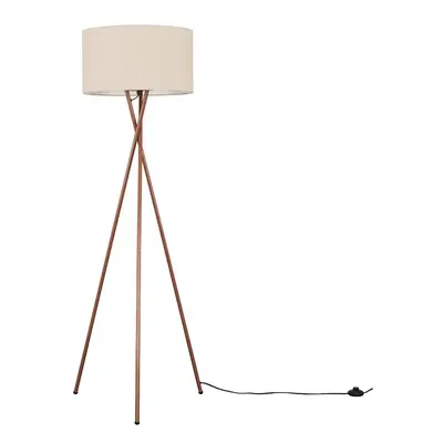 Modern Copper Metal Tripod Floor Lamp with a Beige Cylinder Shade - Complete with a 6w LED Bulb 