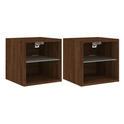 vidaXL TV Wall Cabinets with LED Lights Wall Mounted TV Units pcs Brown Oak