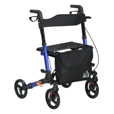 HOMCOM Wheel Rollator Walker, Adjustable Mobility Walker with Bag, Blue