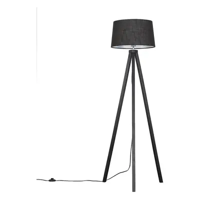 Modern Black Wood Tripod Floor Lamp with a Black Tapered Shade - Complete with a 6w LED GLS Bulb