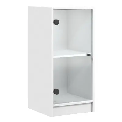 (white) vidaXL Side Cabinet with Glass Doors Hall Storage Cabinet Cupboard Sonoma Oak