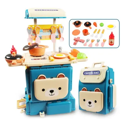 (Blue) Simulation Lovely Deformation Dual Mode Switching School Bag Kitchen Cooking Model Set Pl