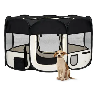 vidaXL Foldable Dog Playpen with Carrying Bag Black 145x145x61 cm Pet Run Cage