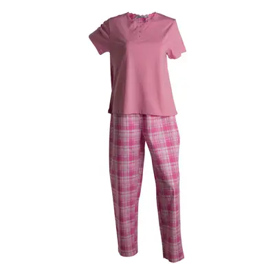 (Pink, UK 12/14) Slenderella Ladies Lightweight Jersey Top & Tartan Bottoms Pyjamas