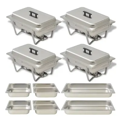 vidaXL 4x Chafing Dish Set Stainless Steel Lid Food Water Pan Stand Burner