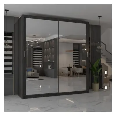 (Wenge , 150cm) MN FURNITURE Ice Mirror Sliding Door Wardrobe