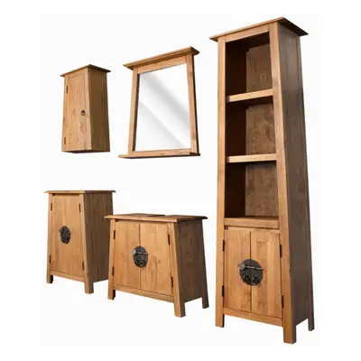 vidaXL Bathroom Set Wooden Vanity Unit Cabinet Mirror Pieces Solid Pinewood