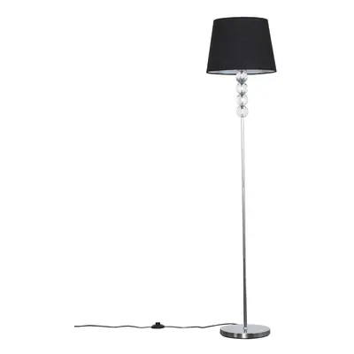 Modern Silver Chrome & Clear Acrylic Ball Floor Lamp with a Black Tapered Shade