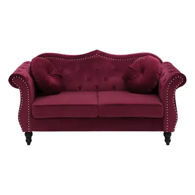 2 Seater Velvet Sofa Burgundy SKIEN