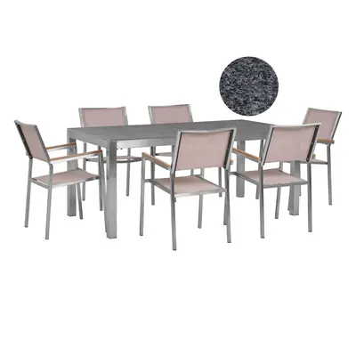 6 Seater Garden Dining Set Grey Granite Top with Beige Chairs GROSSETO