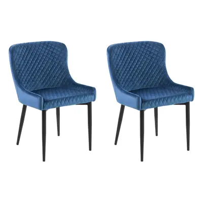 Set of Dining Chairs SOLANO Velvet Navy Blue