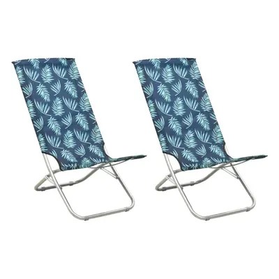 vidaXL 2x Folding Beach Chairs Leaf Print Fabric Summer Camping Activity Seat