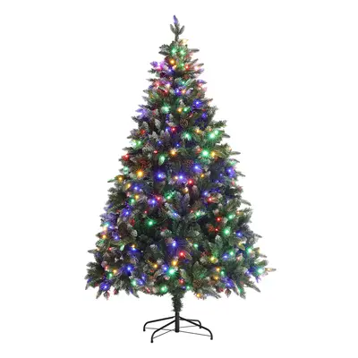 HOMCOM Ft Artificial LED Christmas Tree with Metal Base, Hinged Branches