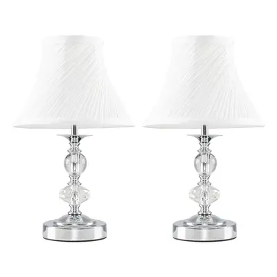 Pair of - Modern Polished Chrome and Glass Touch Table Lamps with Pleated White Shades - With 5w