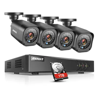 ANNKE 4CH+1CH 1080P Lite DVR Security Camera Systems 1TB Surveillance HDD, w/ 4x 720P In/Outdoor