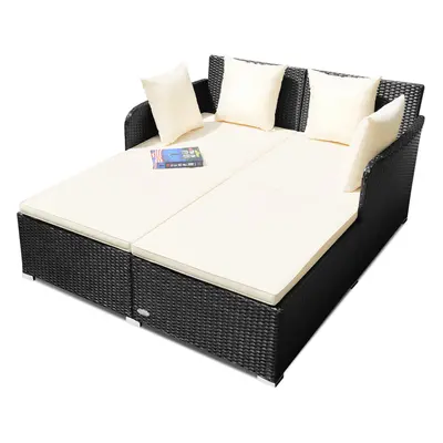 Rattan Daybed Outdoor Furniture w/ Spacious Seat & Upholstered Cushion