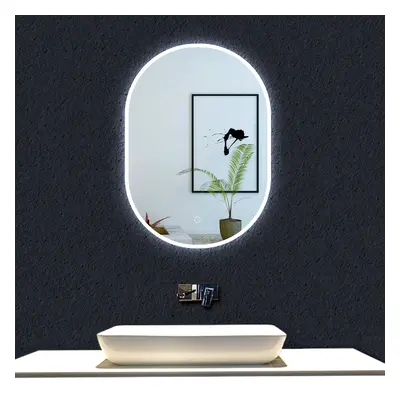 Oval Mirror with LED Lights Anti-fog for Make up Home Bathroom 60x90cm