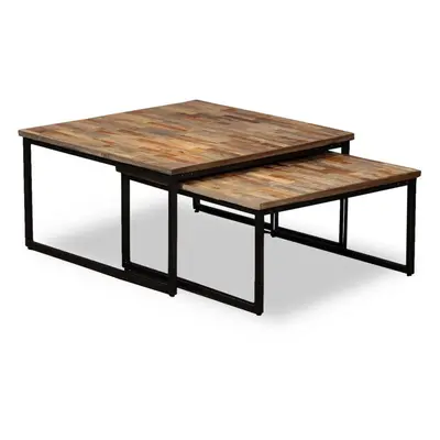 vidaXL Solid Reclaimed Teak Nesting Coffee Table Set Piece Furniture Desk