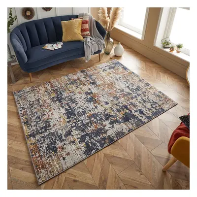 (Multi Blue Distressed, x cm) Scratch Distressed Faded Modern Area Rugs Multi Coloured Small Ext