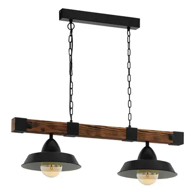 Hanging Ceiling Pendant Light Black & Rustic Wood Bulb Kitchen Island Dining