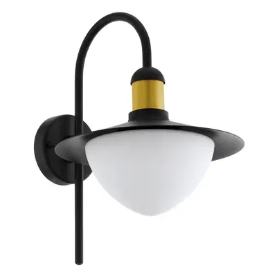 IP44 Outdoor Wall Light Black & Gold Modern Fisherman Lamp 1x 60W E27 Bulb