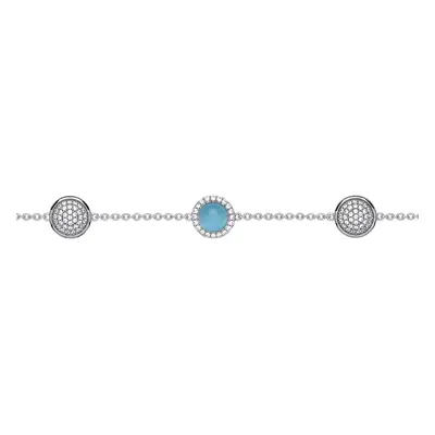 Jewelco London Ladies Sterling Silver Aqua Blue Cabochon Cubic zirconia Domed Halo Cluster Bead 