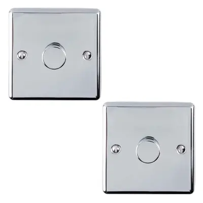 2 PACK Gang 400W Way Rotary Dimmer Switch CHROME Light Dimming Plate