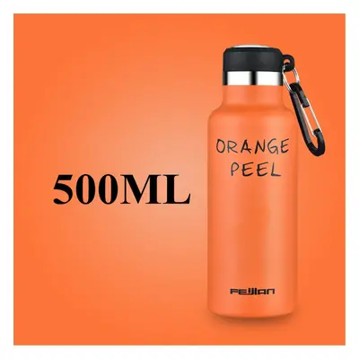 (Orange) 500ml Stainless Steel Sport Water Bottle Running Kettle Cycling Hiking Drink Vacuum Cup