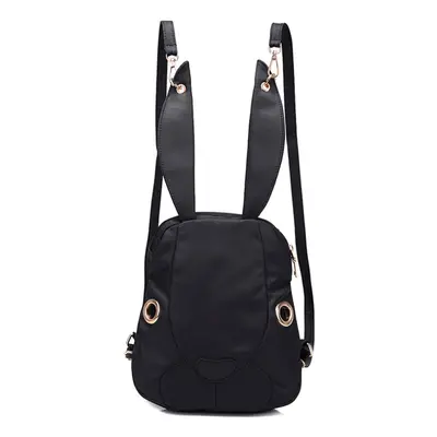 (Black) Women Nylon Backpack Waterproof Cartoon Rabbit Pockets Zipper Casual Cool Shoulder Bag