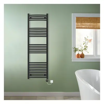 (Black, 1600x500mm) NRG Prefilled Thermostatic Electric Curved Heated Towel Rail Radiator