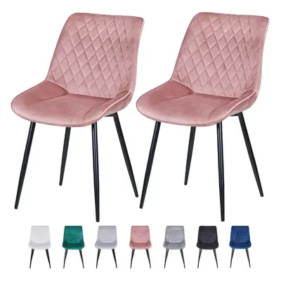 (PINK) Set of Velvet Chairs Padded Seat Metal Legs ELLE