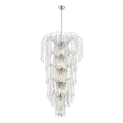 Shower Crystal Chandelier In Chrome Tiered Lights