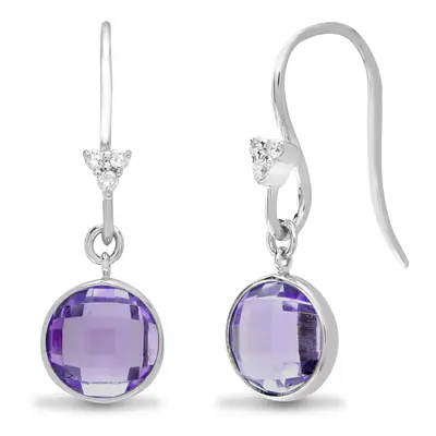 Jewelco London 18ct White Gold Rub Over Set 0.05ct Diamond and Purple 2.6ct Amethyst Bubbly Tear