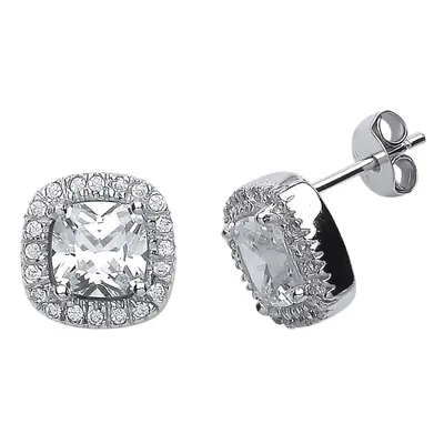 Jewelco London Ladies Sterling Silver Cushion Cubic Zirconia Halo Stud Earrings - GVE504