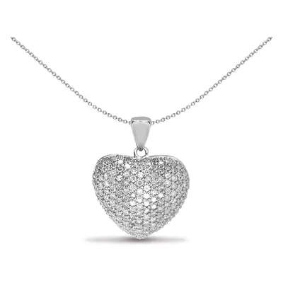 Jewelco London Ladies Solid 9ct White Gold Pave Set Round H I2 1ct Diamond Love Heart Charm Pend