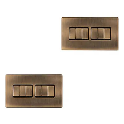 2 PACK Gang Multi Light Switch SCREWLESS ANTIQUE BRASS Way 10A Slim Rocker