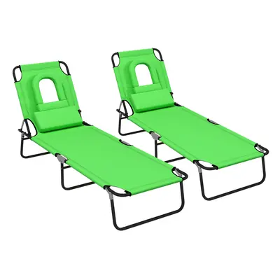 Outsunny Folding Sun Lounger Set of Reclining Chair with Reading Hole Green