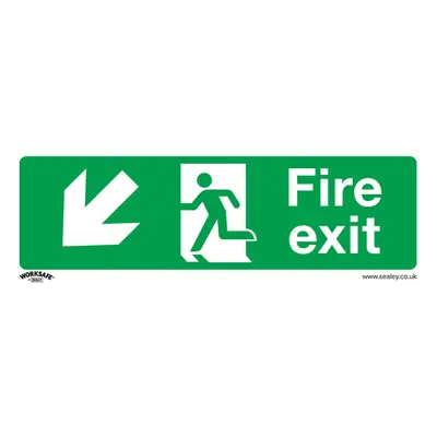 10x FIRE EXIT (DOWN LEFT) Health & Safety Sign Self Adhesive x 100mm Sticker