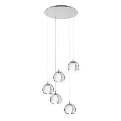 Pendant Ceiling Light Colour Galvanised Chrome Shade Clear Glass Bulb E27 5x28W