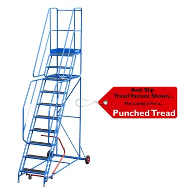 10 Tread Mobile Warehouse Stairs Punched Steps 3.5m EN131 BLUE Safety Ladder