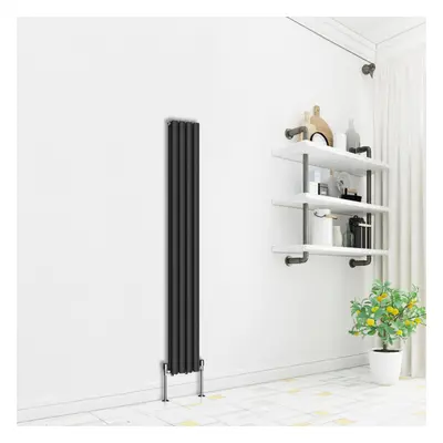 (Vertical 1800x236mm - Double) NRG Premium Black Radiator Oval Column Designer Central Heating U