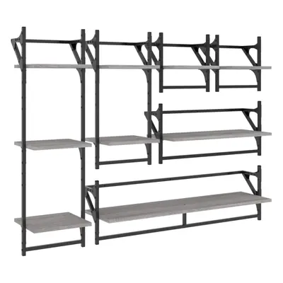 (grey sonoma) vidaXL Wall Shelf Set Piece with Bars Wall Mounted Shelf Engineered Wood