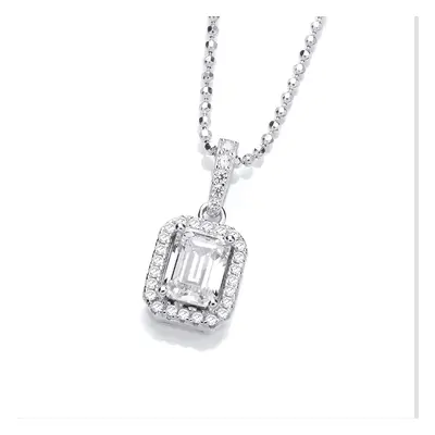 Jewelco London Ladies Rhodium Plated Sterling Silver Emerald CZ Octagon Halo Pendant Necklace in