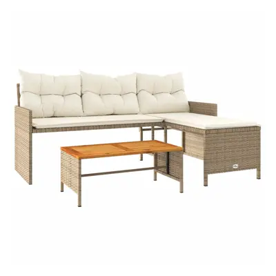 vidaXL Garden Sofa with Table and Cushions L-Shaped Sofa Beige Poly Rattan