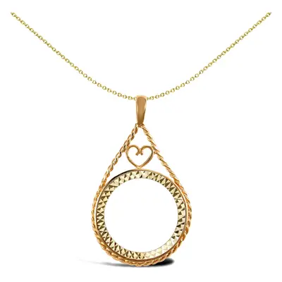 Jewelco London Solid 9ct Yellow Gold Love Heart Teardrop Rope Full Sovereign Coin Mount Pendant 