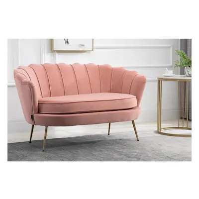 2 Seater Sofa Pink Birlea Ariel Settee Coral Velvet Fabric Gold Vintage Design